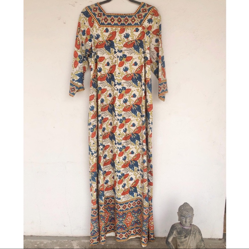 Sold 70s Cotton Indian woodblock print dress maxi